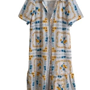 Ann Taylor Floral Print Blouse with Blue and Yellow Accents